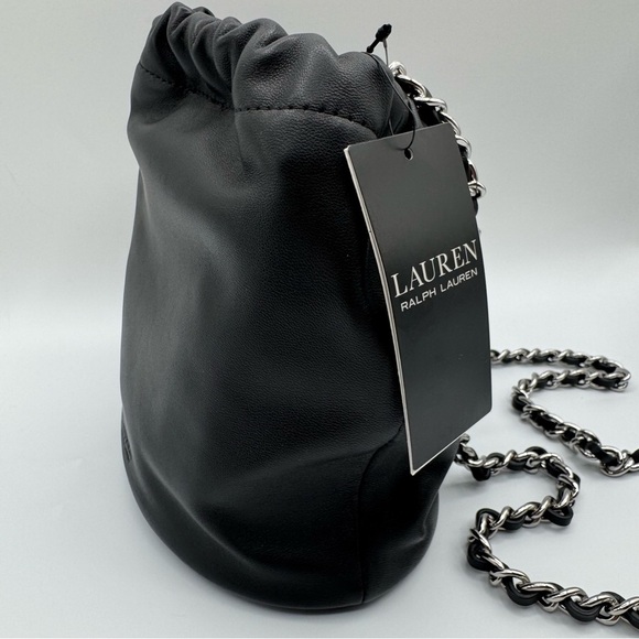 Lauren Ralph Lauren Black Leather Bucket Bag with Silver Hardware | New with Tag - Picture 7 of 12